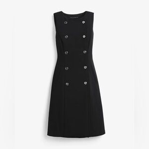 White House Black Market double breasted A lined Black Dress Sz 10 sleeveless